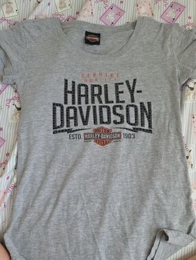 Harley-Davidson Gray and Black Logo Tee with Orange Accent